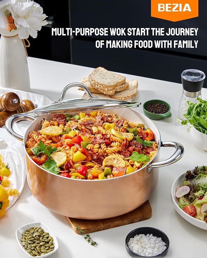 BEZIA 8 Quart Nonstick Stock Pot with Lid, Induction Compatible Cooking Pot | Soup Pot with PFOA Free Granite Coating, All Stovetops Compatible, Oven & Dishwasher Safe, Ideal for Daily Family Cooking