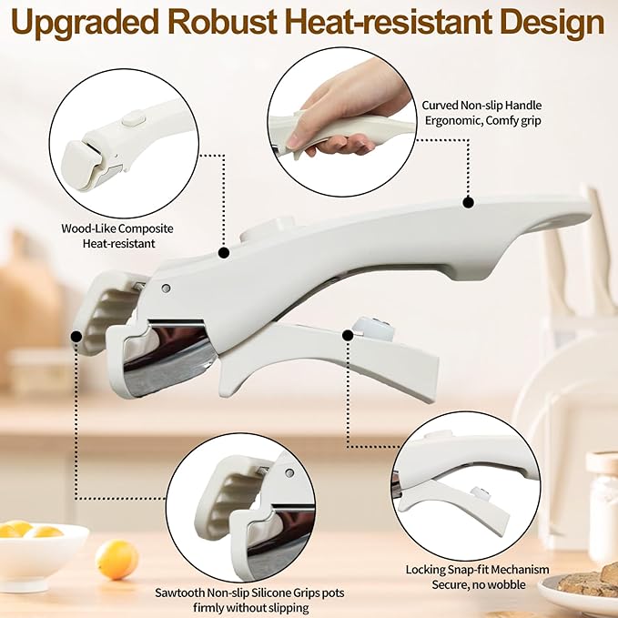 Removable Pot and Pan Handle - Detachable Cookware Handle with Quick-Release Button, Space-Saving Universal Handle for Most Cookware, Sturdy & Durable, Ivory White, 2 Pack