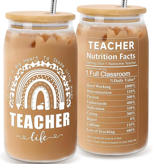 Zutcogo Teacher Appreciation Gifts - Anniversary Birthday End of Year Presents for Teacher from Student - Thank you Retirement Back to School Gifts Idea for Women Men Coworker -16 Oz Can Glass