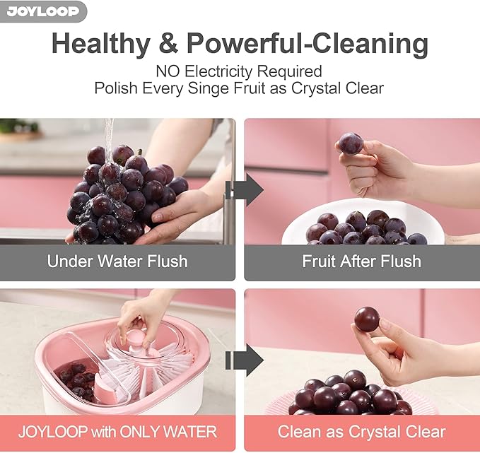 JOYMOOP Fruit Washer and Spinner with Brush, Large Cleaning Bowl for Fruits, Vegetables and Salad, Produce Scrubber
