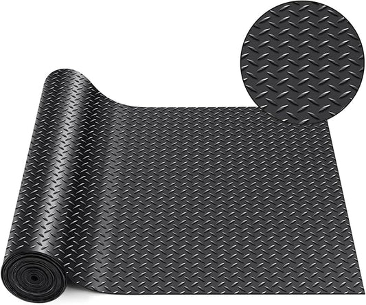 Breling 16 in x 32.8 ft Rubber Flooring Rolls Mats, Heavy Duty Diamond Plate Garage Floor Mat, PVC Water/Stain Outside Resistant Parking Rv Trailer Flooring(Black)