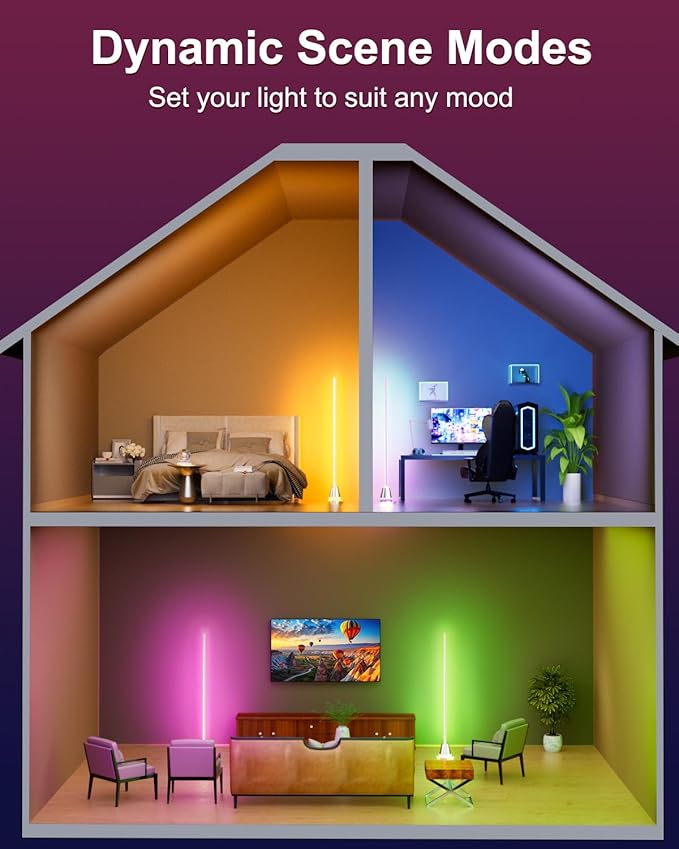 Keepsmile Smart RGB LED Corner Floor Lamp, Bright Standing Lamps for Living Room with APP and Remote,Modern Floor Lamp with Music Sync and 16 Million Colors, Ambient Light for Bedroom Silver