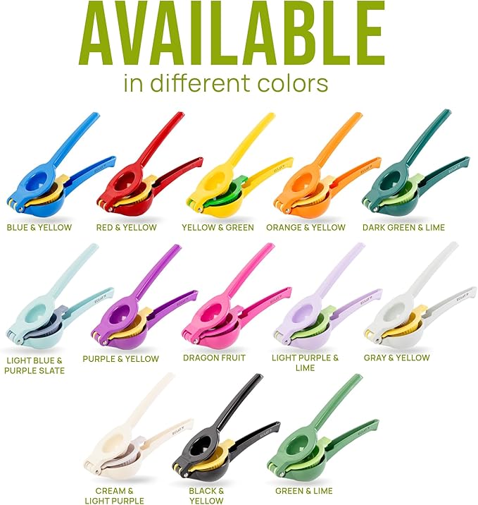 Zulay Kitchen Metal 2-in-1 Lemon Squeezer - Sturdy Max Extraction Hand Juicer Lemon Squeezer Gets Every Last Drop - Easy to Clean Manual Citrus Juicer - Easy-Use Lemon Juicer Squeezer - Purple/Yellow