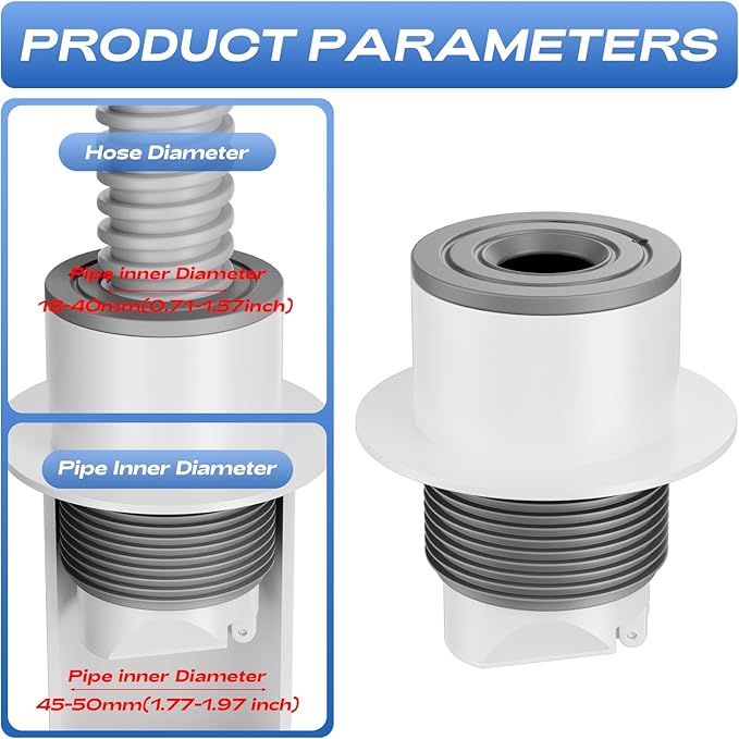Washing Machine Drain Hose Seal, Anti-Odor Washer Drain Plug, Sewer Pipe Seal Ring & Shower Floor Drain Cover,Durable and Easy to Install,(Fits 45-50mm (1.75''-2.0'') I.D.