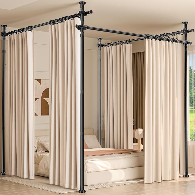 Room Divider for Room Separation,4-10ft(H) 28-209inch(W) Adjustable Temporary Privacy Wall Divider, Tension Curtain Rods No Drilling, Heavy Duty Partition Space Separator Freestanding,Black