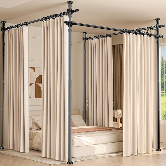Room Divider for Room Separation,4-10ft(H) 28-209inch(W) Adjustable Temporary Privacy Wall Divider, Tension Curtain Rods No Drilling, Heavy Duty Partition Space Separator Freestanding,Black