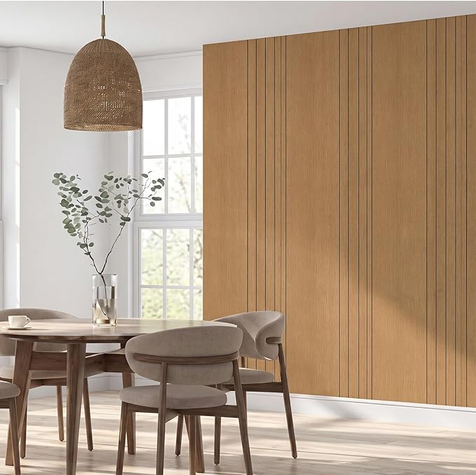 Geelin Peel and Stick Wood Slat Wall Panels for Interior 15.7" x 118" Self Adhesive PVC Thick Faux Oak Wood Grain Wallpaper 3D Soundproof Acoustic Wall Panels for Walls & Ceilings