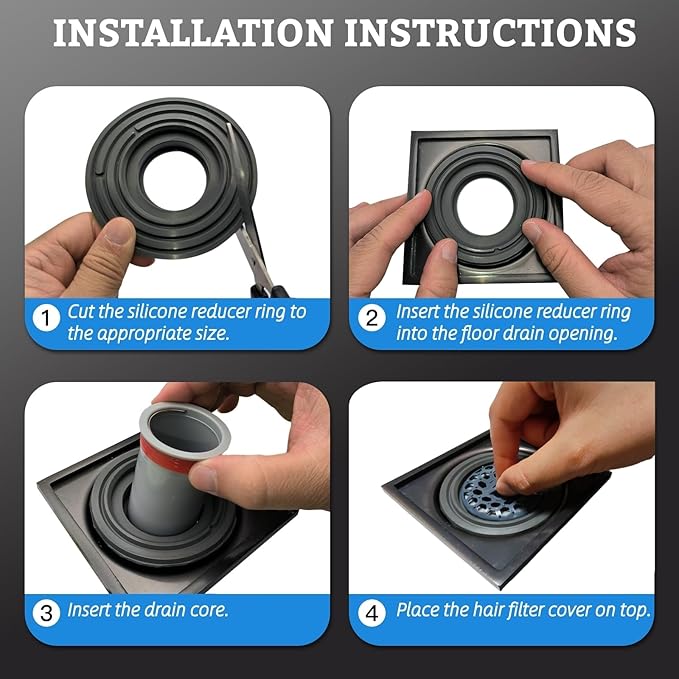 Odor-Proof Shower Drain Plug - Backflow Preventer with Magnetic Closure Valve, Hair Catcher, and Silicone Reducer Ring, Fits 1.9''-3.9'' ID Drains, Sewers, and Pipes (2)