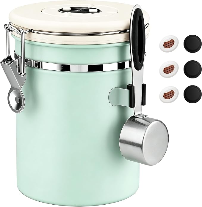 ShanSon Coffee Canister Airtight Coffee Container Stainless Steel Coffee Bean Storage Container with Scoop Coffee Canister for Beans Grounds Sugar Flour Tea Cereal,22OZ,Green