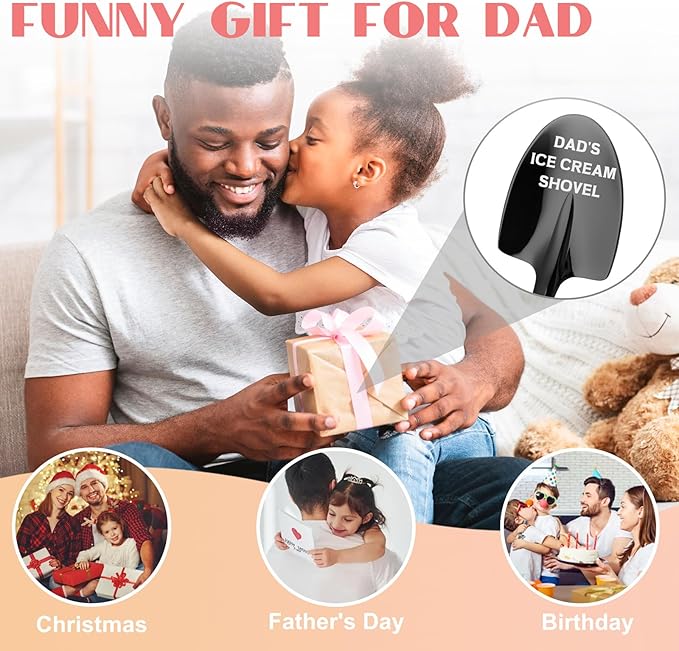 Funny Christmas Gifts for Dad Bonus Step Dad Fathter in Law Fathers Day Birthday Cool Stocking Stuffers for Dad Who Wants Nothing - Dad's Ice Cream Shovel Spoon
