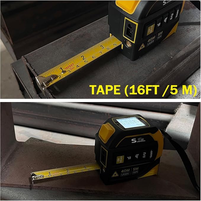 4-in-1 Laser Tape Measure with Laser Level Crosshairs |130ft/40m Laser Distance+16ft/5m AutoLock Tape |Backlit LCD Display (Ft/Inch/M/mm) |for DIY,Construction, Interior Design