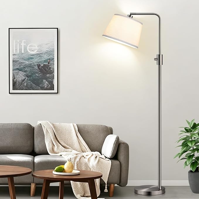 Nintiue 【Upgraded】 Dimmable Floor Lamp, 1000 Lumens LED Edison Bulb Included, Brushed Nickel Arc Floor Lamps for Living Room Modern Standing Lamp Tall Lamps for Living Room Bedroom