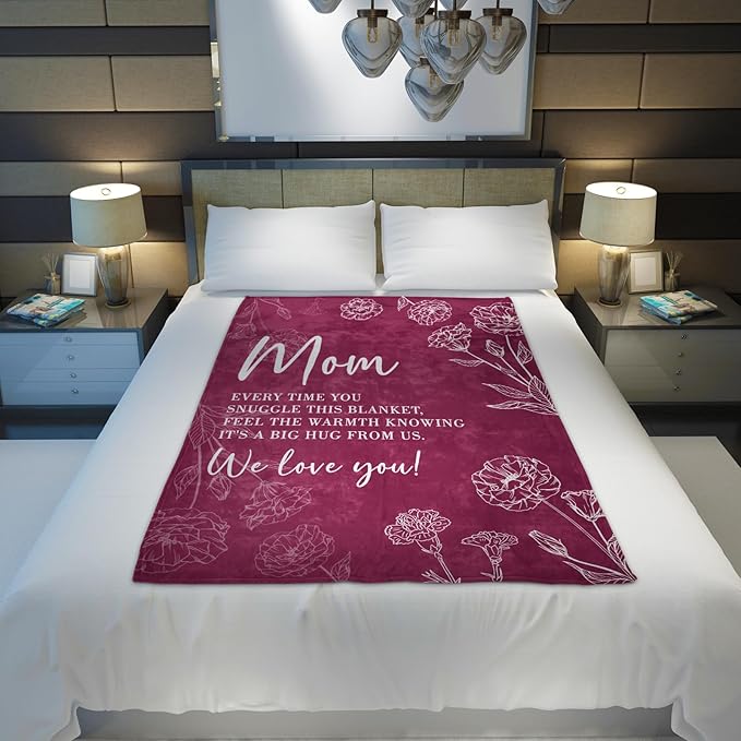 GiltGlimmer Gifts for Mom Mothers Day, Mom Birthday Gifts Blanket, Moms Gift for Women from Daughter Son, We Love You Present for Mother Mommy Christmas 60" x 50", Burgundy