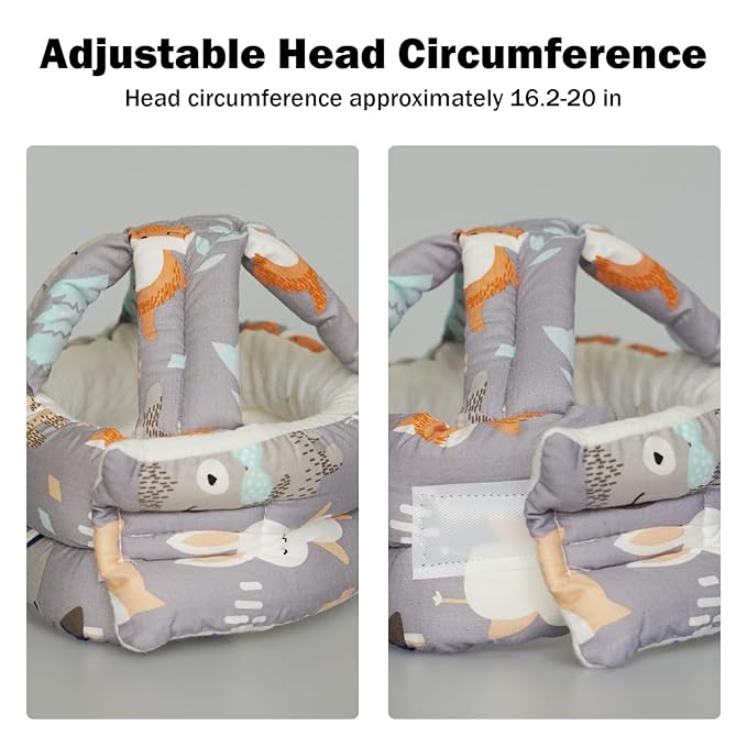 Baby Head Protector Baby Helmet for Crawling Walking, No Bumps Safety Head Adjustable Protective Cap for Walking, Playing (Fox)
