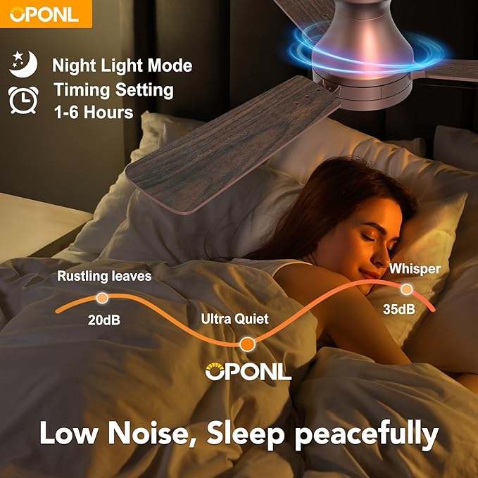 OPONL 42 Inch Brown Ceiling Fan with Light, Remote Control, Noiseless, Reversible, 6CCT, Dimmable, Timeable, Metal Housing, Flush Mount Ceiling Fans with Lights for Bedroom, Indoor/Outdoor Use