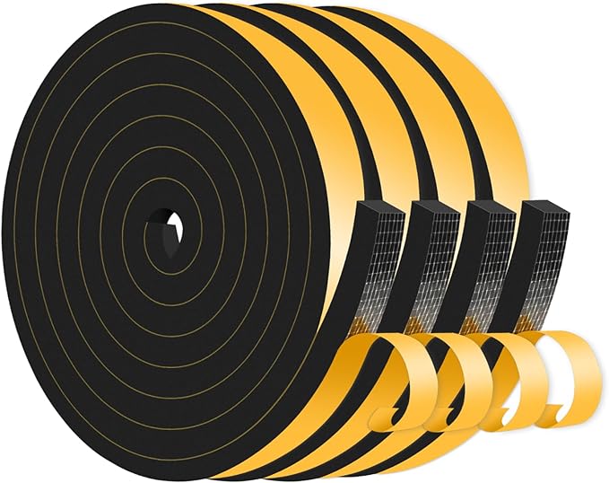Weather Stripping Door Seal,Weather Stripping,Soundproof,Cold Insulation,High Density CR Foam Insulation Tape for Door, Front Door Frame, Windows,Sliding Door (Black, 1/2 in x 1/2 in x 52Ft)