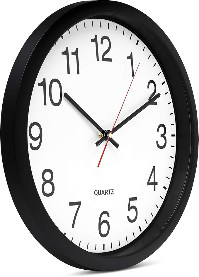 Bernhard Products Black Wall Clock Silent Non Ticking - 16 Inch Extra Large Quality Quartz Battery Operated Round Easy to Read Home/Office/Business/Kitchen/Classroom/School Clocks