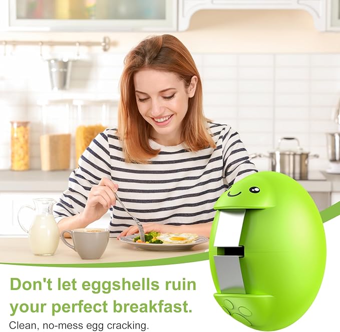 Egg Cracker, Silicone Egg Shell Opener, Cute Egg Shaped Design, Opens Eggs with Ease, A Little Happiness Boost for Your Kitchen (1, Green)
