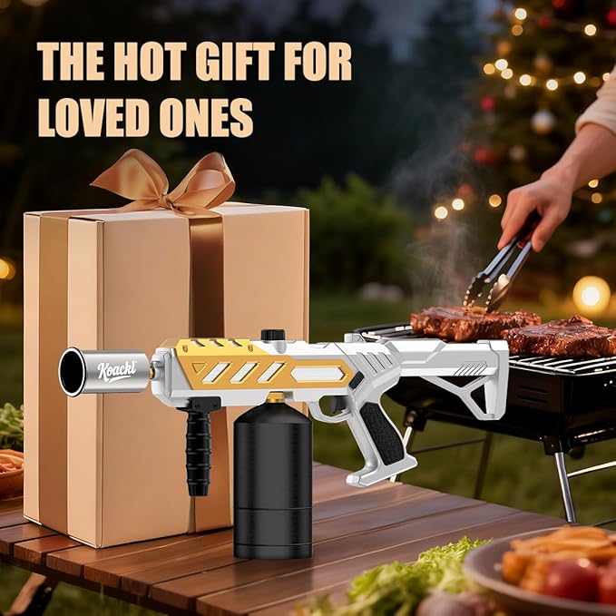 Koackl Powerful Propane Torch, Blow Torch with Adjustable Flame, Flamethrower Kitchen Torch Burner Gas Welding Kits for Grill, BBQ, Searing Steak, Camping & Charcoal Torch Lighter Golden