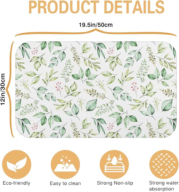 Kitchen Countertop Dish Drying Mat,Super Absorbent Coffee Bar Mat for Maker Espresso Machine, Anti-Slip Accessories for Kitchen Countertops 19x12 Inch