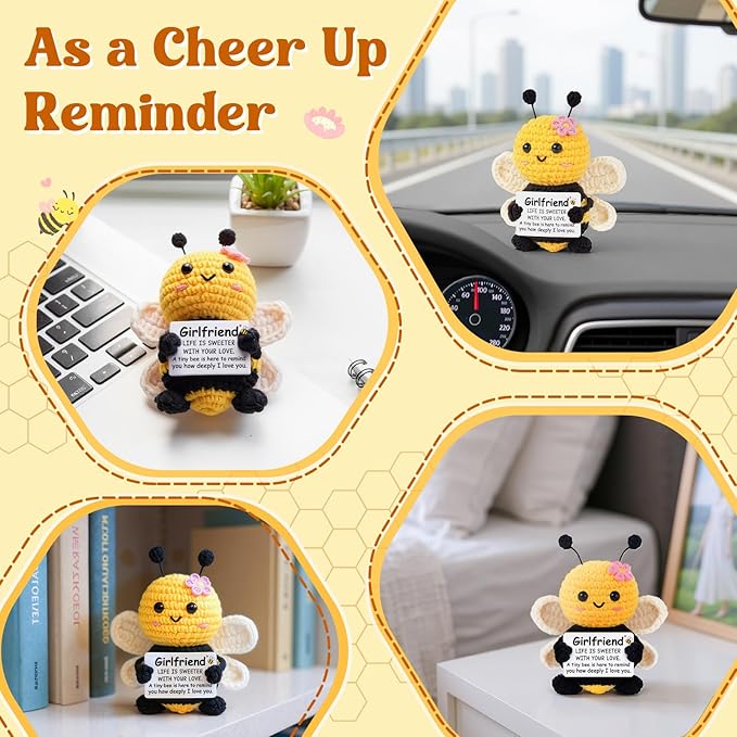Gifts for Girlfriend - Romantic Handmade Crochet Bee - I Love You to My Love Wedding Anniversary Birthday Gift for Women Couple, Emotional Support Crochet Decor