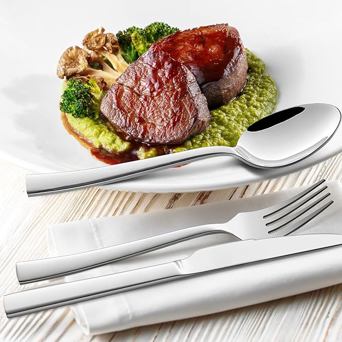 77-Piece Silverware Set with Steak Knives, Solid Stainless Steel Flatware Utensils, Modern Elegant Cutlery Tableware Set, Attach Serving Set, Mirror Polished, Dishwasher Safe-Service for 12
