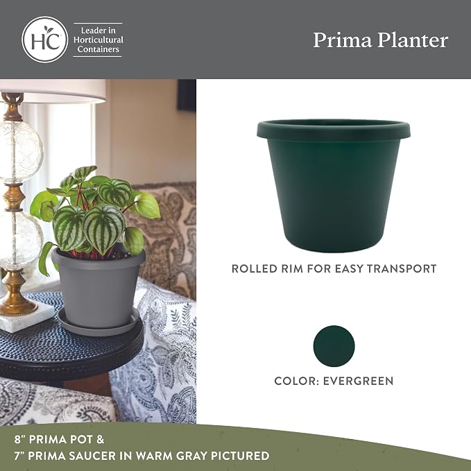 The HC Companies Prima Round Plastic Plant Pot w/Rolled Rim - Lightweight & UV Resistant Flower Pot for Herbs & More - Outdoor & Indoor Plant Pots w/Drainage (20 inch, Evergreen, Pack of 1)