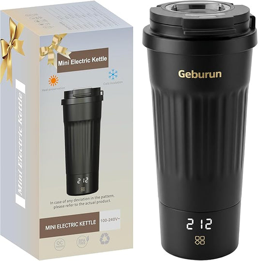 Travel Electric Kettle Portable Water Boiler, 400ml Small Tea Maker with 6 Temp Settings LCD Display, 316 Stainless Steel Vacuum Insulated Tumbler, 100V-240V, Travel Gifts for Men Women(Black)