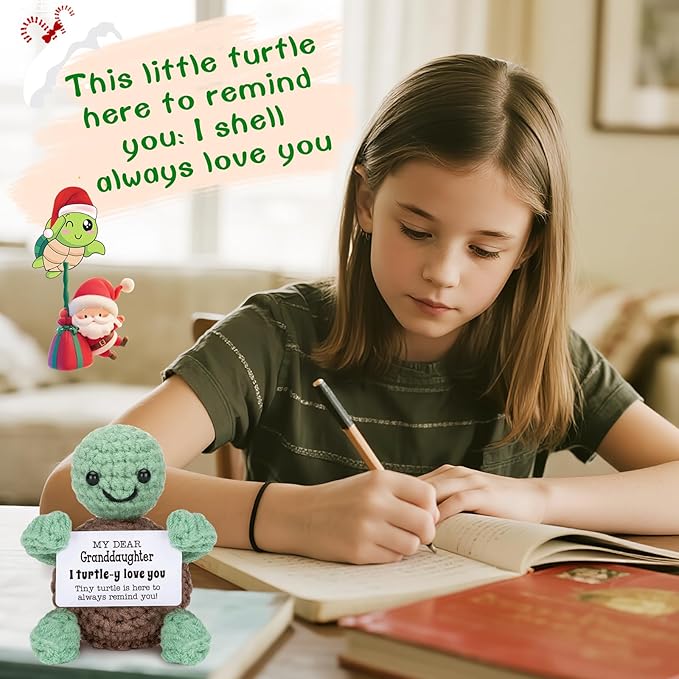Mini Funny Turtle Granddaughter Gifts from Grandma Grandpa, Mothers Day Birthday Gifts for Granddaughter from Grandparents, I Love You Small Cute Stuff Things, Handmade Emotional Positive Turtle