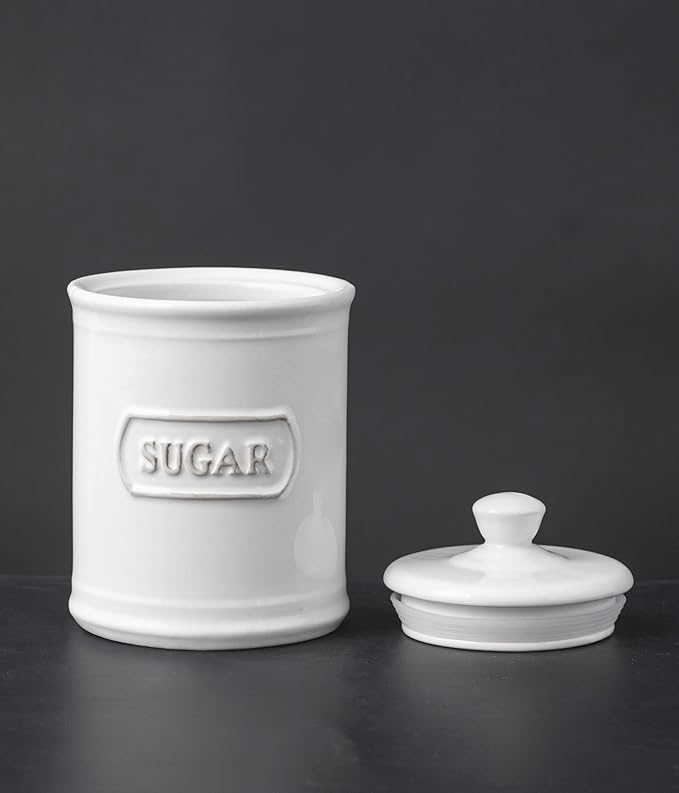Relief Rectangle Ceramic Canisters Sets For The Kitchen Canisters For Countertop Set of 3 Airtight Coffee Canisters For Ground Coffee Sugar Container Tea Storage Jars With Lids Farmhouse Decor