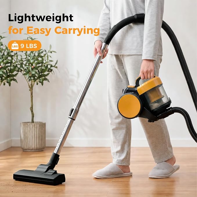 NEWBULIG Canister Vacuum Cleaners for Home, Strong Suction Bagless Vacuum Cleaner, 850W 16Kpa for Hard Floor and Carpet, Retractable Cord,1.8L Large Dust Cup