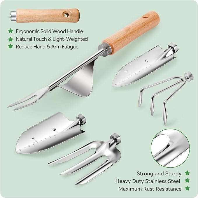 Grenebo Gardening Tools 9-Piece Heavy Duty Garden Hand Tools with Fashion and Durable Garden Tools Organizer Handbag, Rust-Proof Garden Tool Set, Ideal Gardening Gifts for Women (Purple)