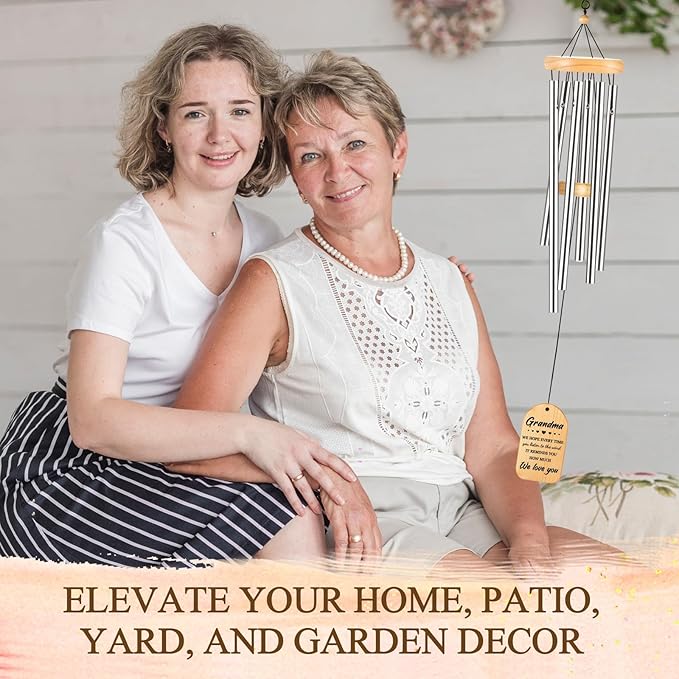 Gifts for Grandma, Grandma Gifts for Mothers Day, Grandmas Wind Chimes, Best Christmas Thanksgiving Present for Grandmother, Nana, Granny, 25.5 inches, Silver