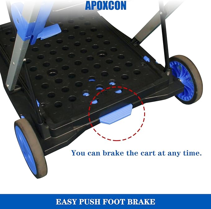 APOXCON Shopping Cart with 2 Storage Crates, Multi Use Two Tier Collapsible Cart with 360° Rolling Swivel Wheels Heavy Duty Folding Trolley for Shopping, Picnic and Office