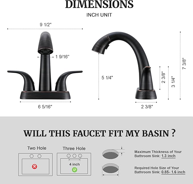 Ultimate Unicorn Bathroom Sink Faucet with Sprayer- 4 Inch Oil Rubbed Bronze Centerset Pull Down Vanity Faucets 3 Hole with Pop Up Drain - Two Handle Modern Washbasin Tap Set for Rv Lavatory Restroom