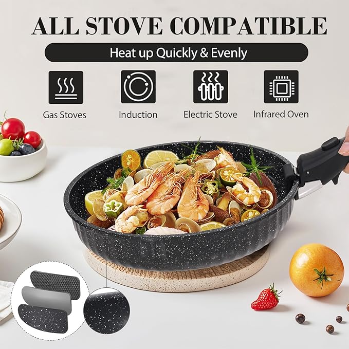 Vivicreate 11 Piece Pots and Pans Set Nonstick with Removable Handle, Induction Cookware, Stackable Kitchen Set for RV Camping Apartment, Frying Pan and Saucepan (Black)