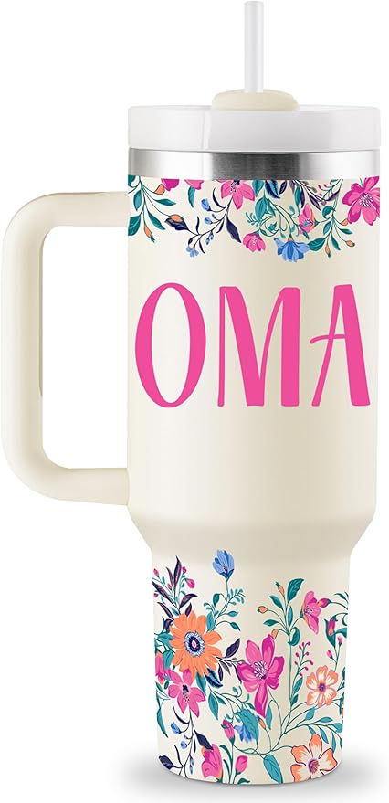 ROSTANTEN Oma Gifts Oma Mothers Day Gifts for Oma from Grandkids for Birthday Christmas 40oz Travel Cup Insulated Tumbler with Lid & Straw