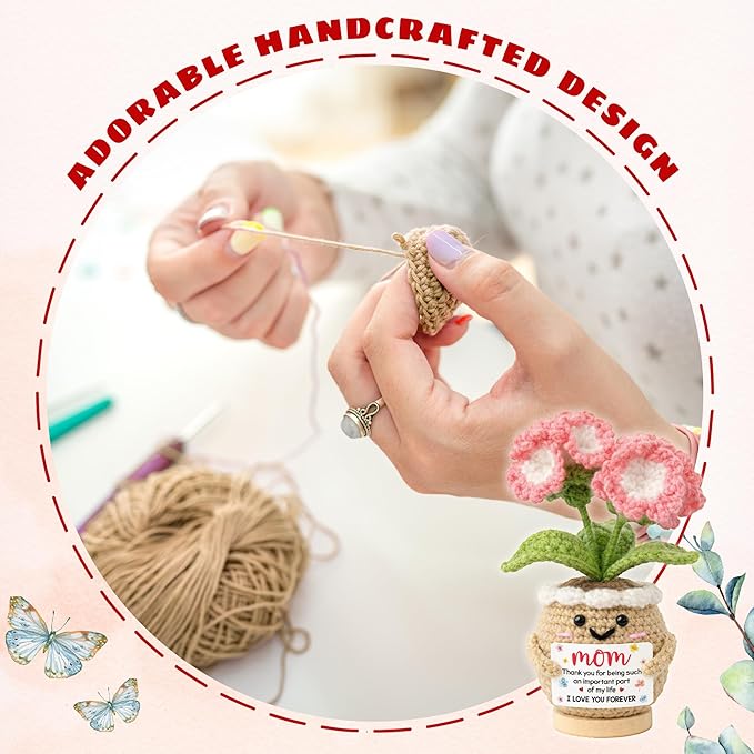Gifts for Mom from Daughter Son - Cute Mothers Day Birthday Gifts for Moms - 6.23'' x 2.56'' Knitted Positive Inspirational Carnation Flowers Mother's Day Mom Crochet Doll