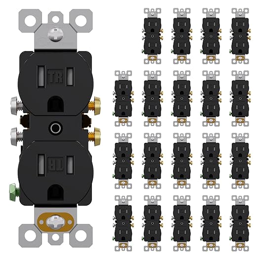 AIDA 20 Pack 15 Amp Outlet Duplex Electrical Receptacle Outlets,Power Outlet,Tamper Resistant,Heavy-Duty Receptacle, 2 Pole,3-Wire, Self-Grounding Clip, NEMA 5-15R,UL Listed,Black