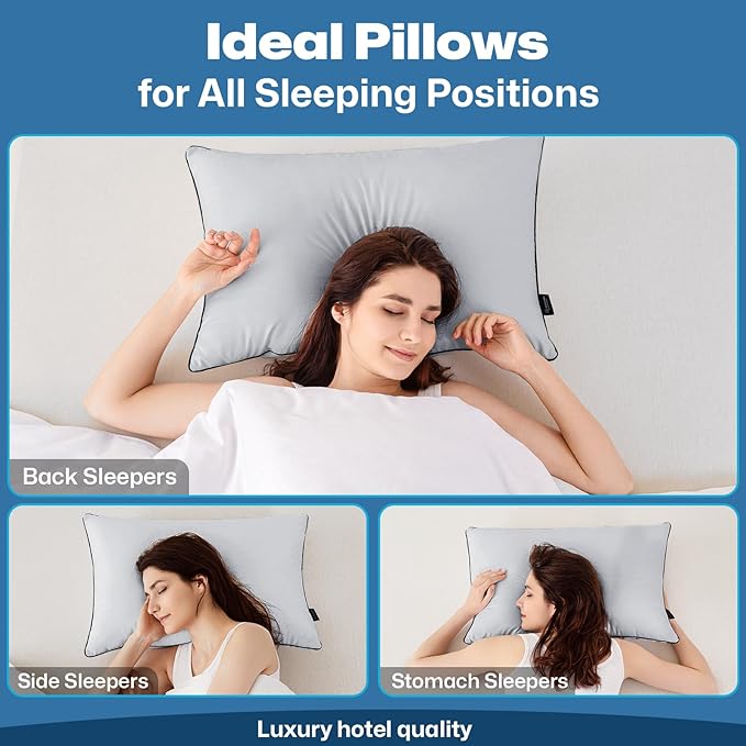GOHOME Pillows Queen Size Set of 4 - Bed Pillows for Sleeping 4 Pack, Cooling Supportive Hotel Pillows with Premium Soft Down Alternative Fill for Side Stomach and Back Sleepers