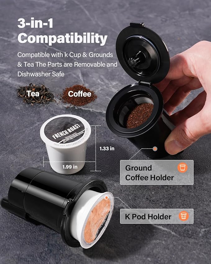 K Cup Coffee Maker With Bold Setting, Single Serve Hot & Iced Coffee Maker for K-Cup and Grounds, 52 Oz Removable Water Tank, 6 to 14oz Brew Size, Pod Coffee Machine With Reusable Filter,(Black)