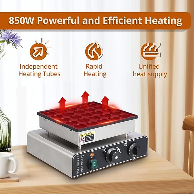 Mini Muffin Maker, 50 Hole Stainless Steel Electric Muffin Maker with 50-300°C Temperature and Time Control, Commercial Non-Stick Pancake Maker for Home and Restaurant Silver 850W 110V
