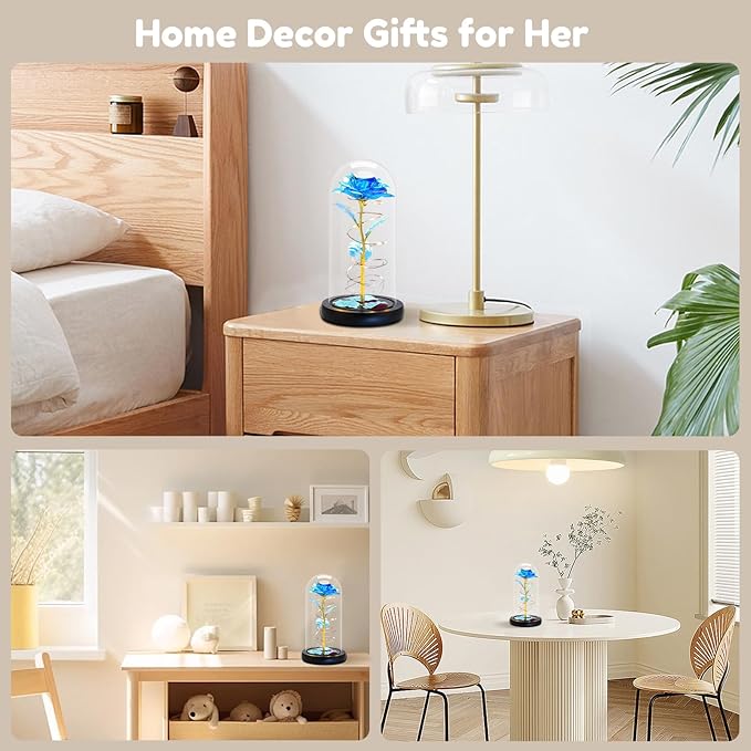 Otlonpe Preserved Forever Mothers Day Flower Gifts for Mom, Glass Light Up Rose Gifts for Women Grandma Girlfriend Wife Sister Her, Valentines Mothers Day Christmas Birthday Womens Gift (Blue)