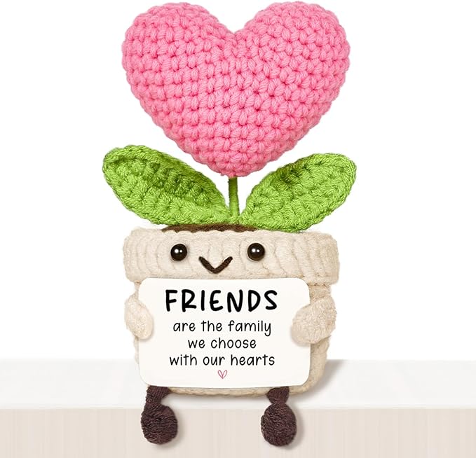 Friend Gifts for Women, Mini Handmade Crochet Pink Heart Flower, Cute Birthday Gifts for Women, Friendship Gift for Woman, Bestie, BFF, Best Friend
