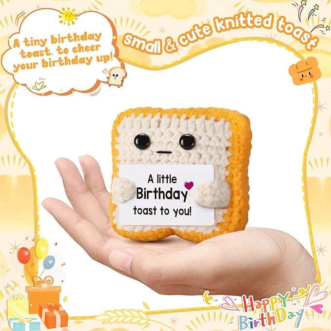 A Little Birthday Toast to You - Funny Happy Birthday Gifts for Women, Men, Mom, Dad, Sister, Best Friend - Unique Birthday Decorations Crochet Toast Gift Card for Her/Him Ideas, Mothers Day