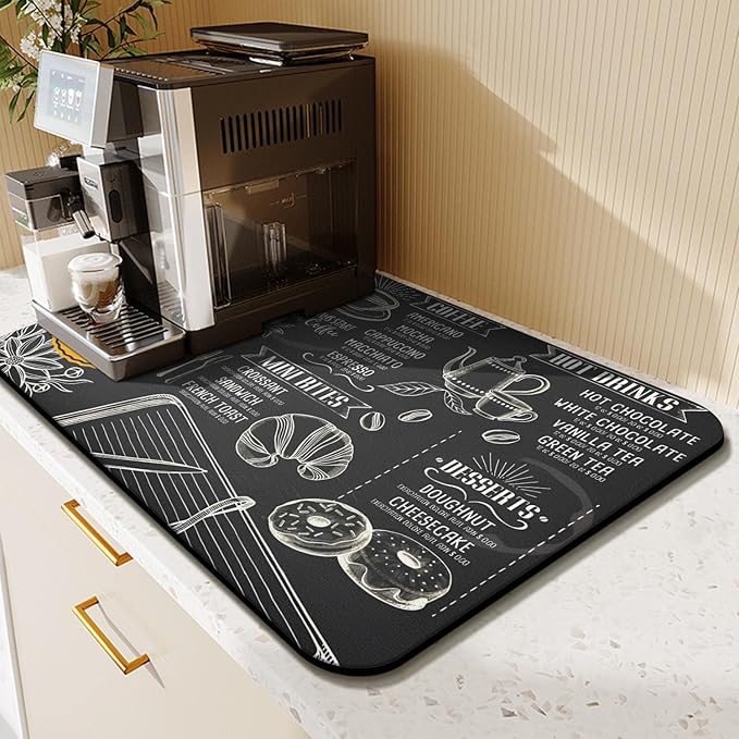 Coffee Bar Mat Accessories for Countertop Absorbent Hide Stain Rubber Backed Dish Drying Mats for Kitchen Counter Draining Pad Decor Gift(24x16in)
