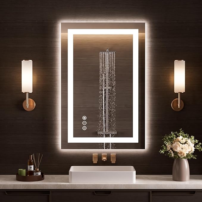 LOAAO 20"x34" LED Bathroom Mirror with Lights, Anti-Fog, Dimmable, Backlit + Front Lit, Lighted Bathroom Vanity Mirror for Wall, Memory Function, Tempered Glass, Safe to Use, ETL Listed