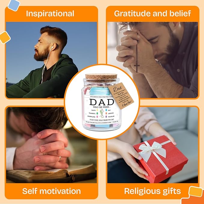 NewEleven Birthday Gift For Dad From Daughter, Son - New Dad Birthday Gift, Bible Verse Jar For Father - Decorative Glass Inspirational Scripture Jar with 92 Bible Verses