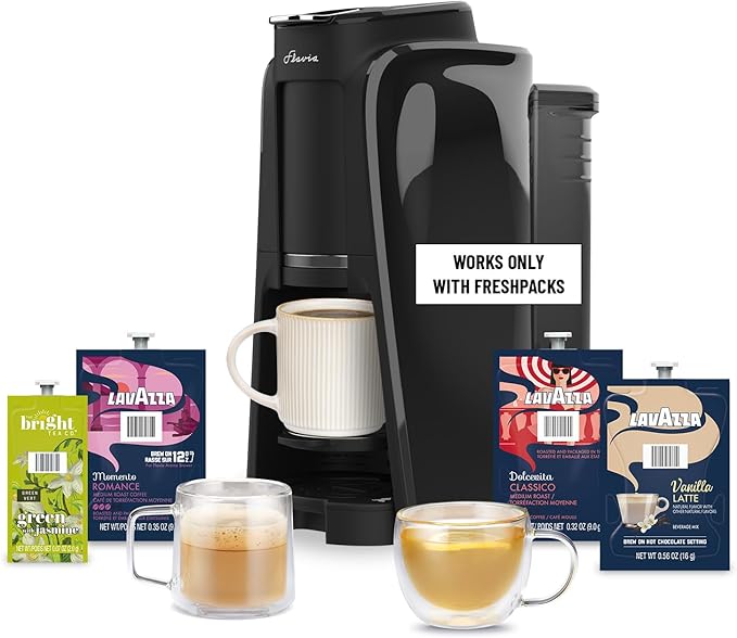 Flavia Aroma Brewer - Coffee Machine, Makes Coffee, Lattes, Tea, and other Hot or Iced Beverages with Single-Serve Freshpacks, Multiple Brew Sizes, Black, Works ONLY with Flavia Freshpacks