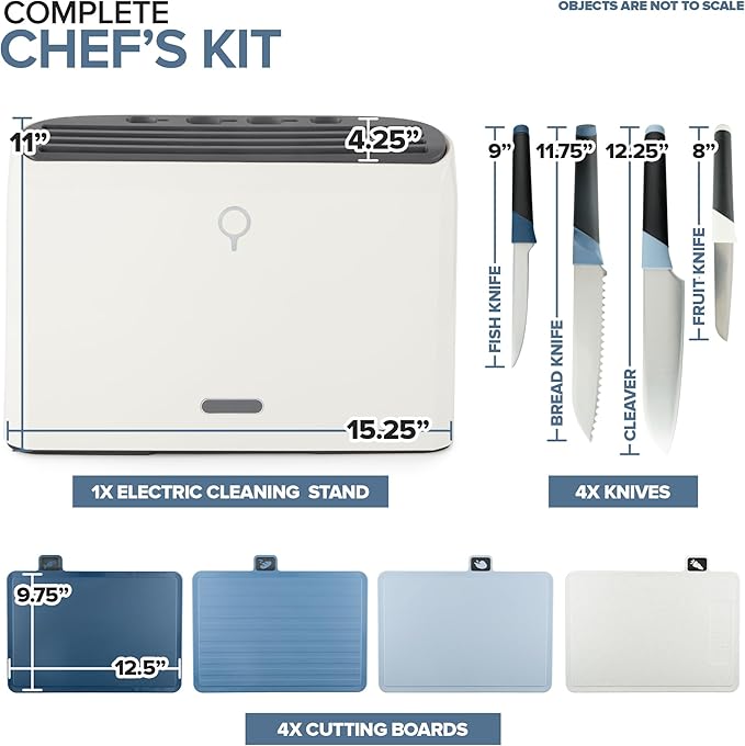 Modern Innovations Smart Cutting Board and Knife Set, Blue Self Cleaning Cutting Board & Knives Holder, Color Coded Set With Knives, All-In-One Cleaning System